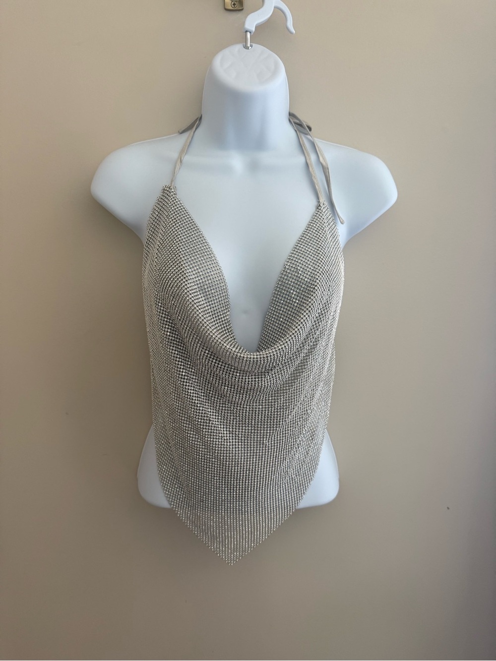 Rhinestone Chain Halter Top Silver